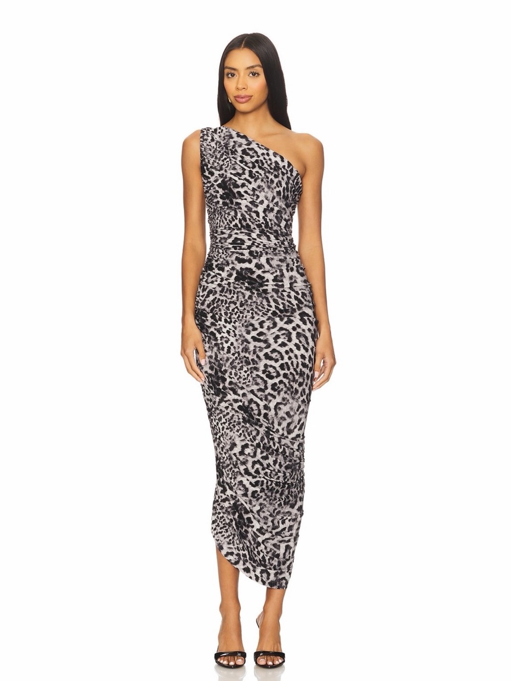 Norma Kamali One-Shoulder Leopard Print Maxi Dress - Black & White